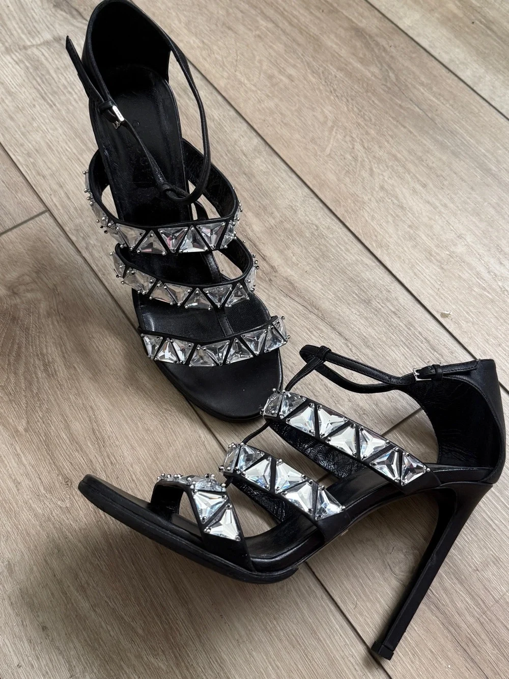 Gucci Napa Crystal Triple-Band Sandal Heels Size 39